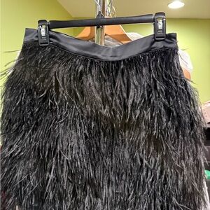 bebe Black Feather-Trim Mini Skirt